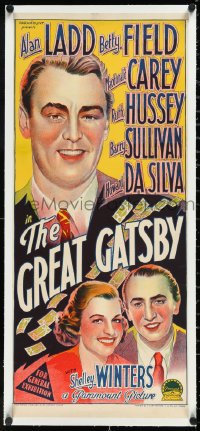 1h0828 GREAT GATSBY linen Aust daybill 1949 Richardson Studio art of Alan Ladd & Betty Field w/cash!