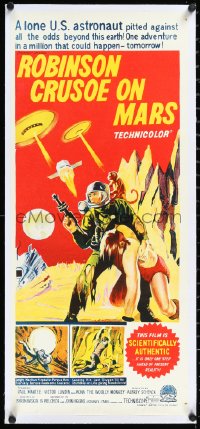 1h0833 ROBINSON CRUSOE ON MARS linen Aust daybill 1964 great art of Paul Mantee & his man Friday!