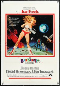 1h0920 BARBARELLA linen 1sh 1968 sci-fi art of super sexy Jane Fonda by McGinnis, Roger Vadim!