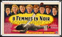 1h0848 8 WOMEN IN BLACK linen Belgian 1960 really cool completely different film noir murder artwork!