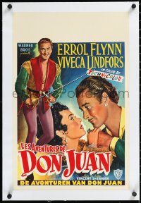 1h0850 ADVENTURES OF DON JUAN linen Belgian 1949 different art of Errol Flynn & Viveca Lindfors!