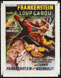 1h0857 FRANKENSTEIN MEETS THE WOLF MAN linen Belgian 1947 art of Bela Lugosi & Lon Chaney Jr., rare!