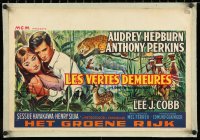 1h0858 GREEN MANSIONS linen Belgian 1959 different art of sexy Audrey Hepburn & Anthony Perkins!