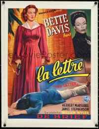 1h0860 LETTER linen Belgian 1940 different art of Bette Davis with smoking gun over body, rare!