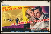 1h0622 NORTH BY NORTHWEST Belgian 1959 art of Grant & Saint + crop duster & Rushmore, Hitchcock!