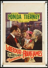 1h0867 RETURN OF FRANK JAMES linen Belgian 1940 outlaw Henry Fonda, Fritz Lang, different & rare!