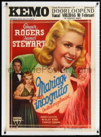 1h0874 VIVACIOUS LADY linen pre-war Belgian 1938 James Stewart, Ginger Rogers, different & ultra rare!