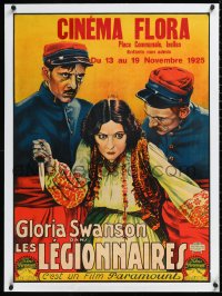 1h0875 WAGES OF VIRTUE linen pre-war Belgian 1925 art of Gloria Swanson w/knife & soldiers, rare!