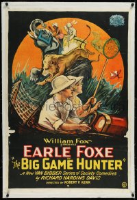1h0936 BIG GAME HUNTER linen 1sh 1925 great art of husband & wife pursuing wild animals, ultra rare!