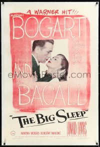 1h0939 BIG SLEEP linen 1sh 1946 romantic c/u of Humphrey Bogart & sexy Lauren Bacall, Howard Hawks!