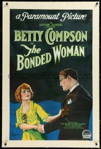 1h0957 BONDED WOMAN linen style B 1sh 1922 art of shipwrecked Betty Compson & Richard Dix, very rare!