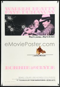 1h0959 BONNIE & CLYDE linen 1sh 1967 notorious crime duo Warren Beatty & Faye Dunaway, Arthur Penn!