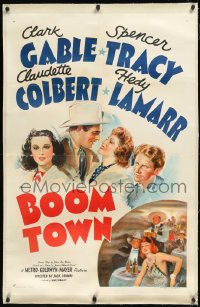 1h0960 BOOM TOWN linen style D 1sh 1940 stone litho of Clark Gable, Tracy, Colbert & Hedy Lamarr!