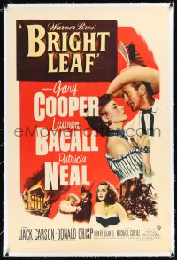 1h0967 BRIGHT LEAF linen 1sh 1950 great romantic close up of Gary Cooper & sexy Lauren Bacall!