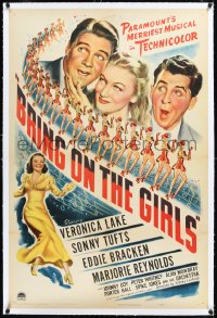 1h0968 BRING ON THE GIRLS linen 1sh 1944 Veronica Lake, Sonny Tufts & Eddie Bracken, sexy dancers!