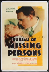 1h0973 BUREAU OF MISSING PERSONS linen 1sh 1933 Pat O'Brien helps fugitive Bette Davis, ultra rare!