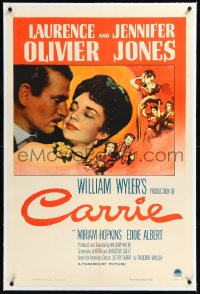 1h0981 CARRIE linen 1sh 1952 Laurence Olivier, Jennifer Jones, directed by William Wyler!