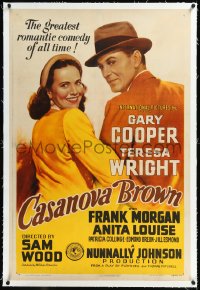 1h0982 CASANOVA BROWN linen 1sh 1944 art of Gary Cooper & Wright, greatest romantic comedy of all!