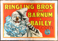 1h0049 RINGLING BROS & BARNUM & BAILEY linen 79x119 circus poster 1945 Bill Bailey art of clown, rare!