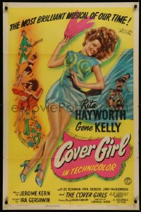 1h0258 COVER GIRL 1sh 1944 super sexy full-length Rita Hayworth with flowing red hair, very rare!