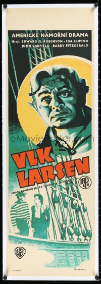 1h0817 SEA WOLF linen Czech 12x28 1940s Berman art of Robinson, Lupino & Garfield, Jack London, rare!