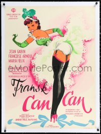 1h0752 FRENCH CANCAN linen Danish 1955 Jean Renoir, art of Moulin Rouge showgirl w/skirt up, rare!