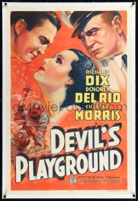 1h1025 DEVIL'S PLAYGROUND linen 1sh 1937 Richard Dix, Dolores Del Rio, Chester Morris, ultra rare!
