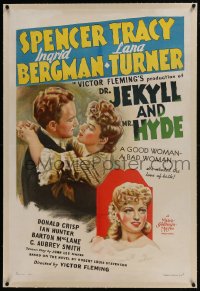 1h1037 DR. JEKYLL & MR. HYDE linen 1sh 1941 Spencer Tracy, Ingrid Bergman & Lana Turner, rare