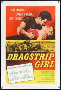 1h1040 DRAGSTRIP GIRL linen 1sh 1957 Hollywood's newest teen stars are car crazy & speed crazy!