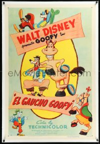1h1047 EL GAUCHO GOOFY linen 1sh 1955 Disney, great artwork images of cowboy Goofy & horse, rare!