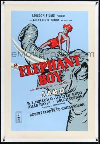 1h0766 ELEPHANT BOY linen English 1sh R1950s Sabu in Rudyard Kipling's jungle story, very rare!