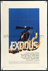 1h1057 EXODUS linen 1sh 1961 Otto Preminger, great artwork of arms reaching for rifle by Saul Bass!