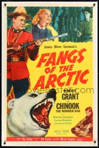 1h1061 FANGS OF THE ARCTIC linen 1sh 1953 cool image of Mountie Kirby Grant & Chinook the Wonder Dog!