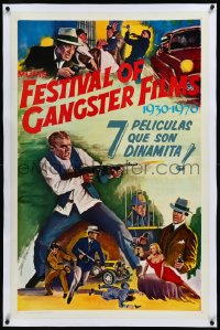 1h1067 FESTIVAL OF GANGSTER FILMS 1930-1970 linen 1sh 1970 cool art of James Cagney with tommy gun!