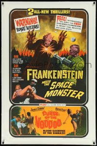 1h1084 FRANKENSTEIN MEETS THE SPACE MONSTER/CURSE OF VOODOO linen 1sh 1965 cool art of alien monsters!