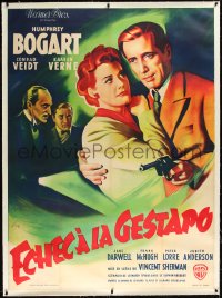 1h0108 ALL THROUGH THE NIGHT linen French 1p 1949 Grinsson art of Humphrey Bogart with gun, rare!