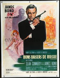 1h0115 FROM RUSSIA WITH LOVE linen French 1p 1964 Grinsson art of Sean Connery as James Bond, rare!