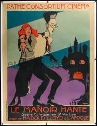 1h0118 HAUNTED SPOOKS linen French 1p 1923 incredible Montis art of scared Harold Lloyd, ultra rare!