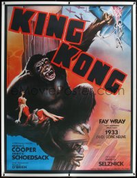 1h0120 KING KONG linen French 1p R1980s art of ape with Fay Wray on Empire State like 1938 re-release!