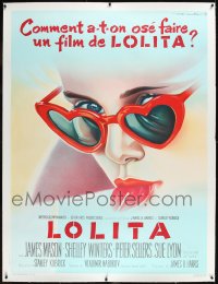 1h0125 LOLITA linen REPRO French 1p 1980s Kubrick, Sue Lyon with sunglasses & lollipop, Soubie art!