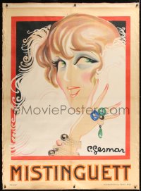 1h0126 MISTINGUETT linen French 1p 1925 wonderful Charles Gesmar art of the French actress, rare!