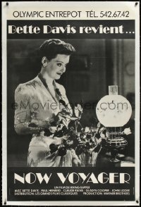 1h0127 NOW, VOYAGER linen French large R1980s different c/u of Bette Davis by lamp & roses, rare!