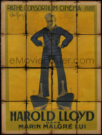 1h0371 SAILOR-MADE MAN yellow style French 1p 1923 Vaillant art of giant Harold Lloyd over ships!