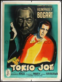 1h0130 TOKYO JOE linen French 1p 1950 Peron art of Humphrey Bogart & sexy Marly, different & rare!