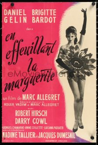 1h0784 MADEMOISELLE STRIPTEASE linen French 15x23 1956 sexy Brigitte Bardot nude behind big flower!