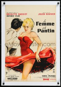 1h0785 WOMAN LIKE SATAN linen French 15x21 1959 Yves Thos art of super sexy Brigitte Bardot, rare!