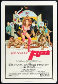 1h1088 FUZZ linen 1sh 1972 Richard Amsel art of naked Burt Reynolds & sexiest cop Raquel Welch!