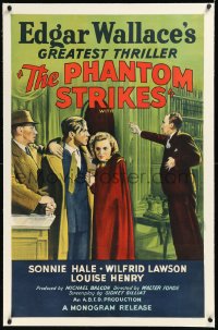 1h1092 GAUNT STRANGER linen 1sh 1939 from Edgar Wallace's The Ringer, The Phantom Strikes, cool art!