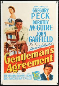 1h1096 GENTLEMAN'S AGREEMENT linen 1sh 1947 Elia Kazan, Gregory Peck, Dorothy McGuire, John Garfield