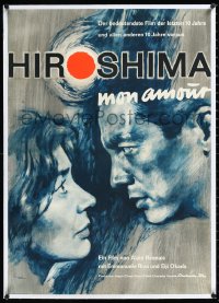 1h0770 HIROSHIMA MON AMOUR linen German 1960 Alain Resnais classic, Litter art of Riva & Okada, rare!